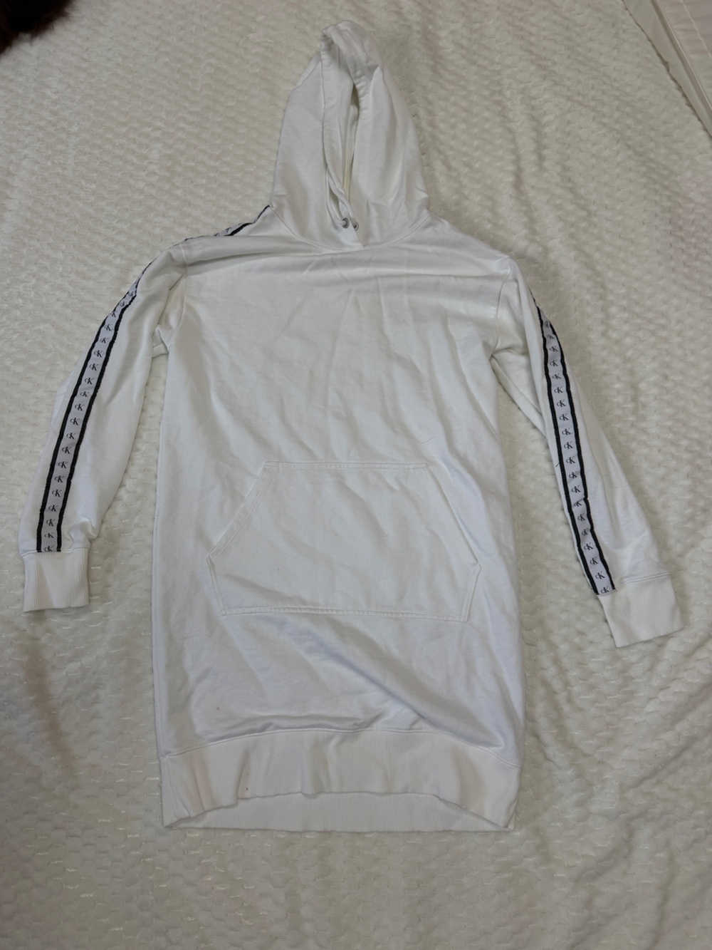 Calvin Klein Jeans White Long-Sleeve Crew with Black Logo Tape